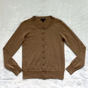 Like New J Crew Tan Camel Classic Minimalist Merino Wool Cardigan Sweater, XS